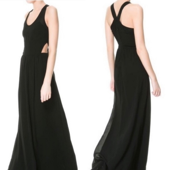 ZARA TRAFALUC BLACK SIDE CUTOUT MAXI DRESS - SIZE XS - Picture 1 of 4